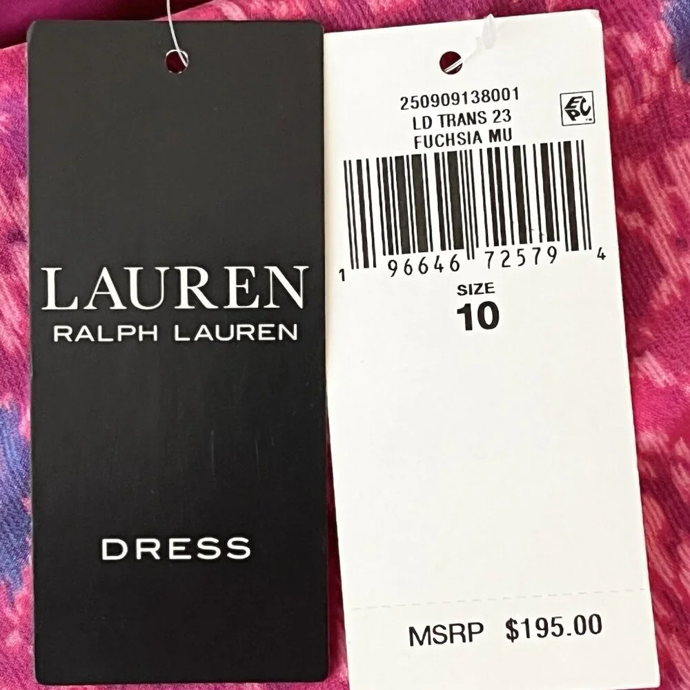 LAUREN Ralph Lauren Women Ruffle Dress Sz 10 Fuchsia Multi Geo High Low Hem NWT - Picture 8 of 14